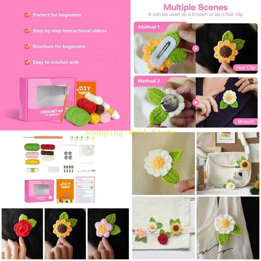 KX4B DIY Häkelstarter -Kits mit Garnhäkchen -Haken -Nadel -Strick -Marker -Stricken