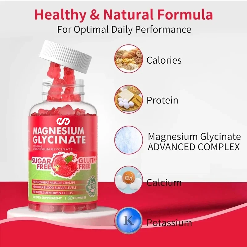 

Sugar Free Magnesium Potassium Supplement Contains Coenzyme Q10-60, Vitamin B6,D,Raspberry Gummies with High Absorption