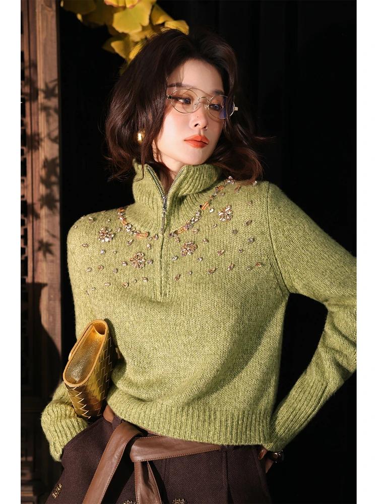 

Dangdang Somes Thousand Colors Silk Wool Ne Sweater Beaded Long Sve Women's Faion Casual Winter Knitwear