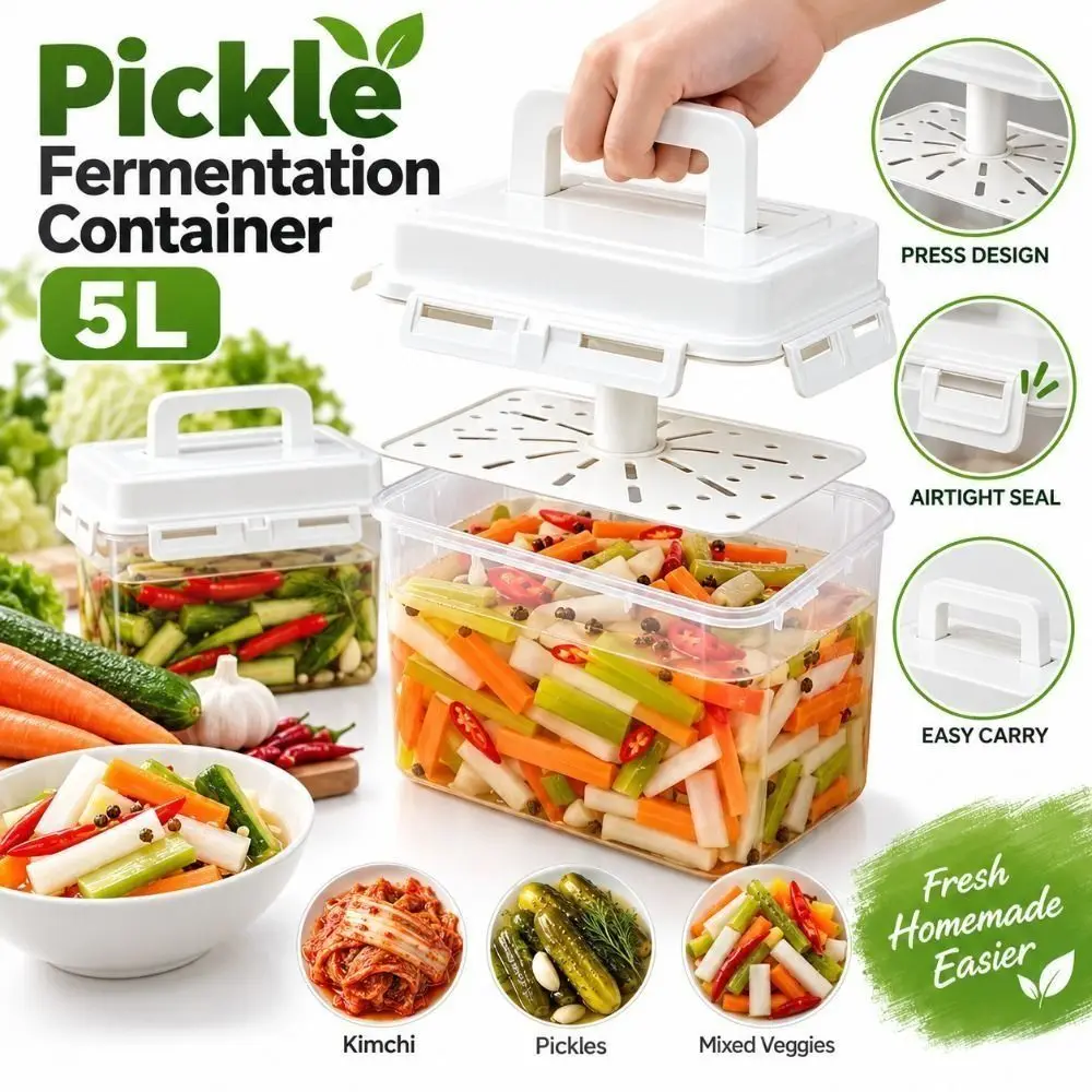 Plastic Pickle Fermentation Container Food Grade Fresh Keeping Kimchi Storage Container Sealed Lid Pickled Vegetable Jar