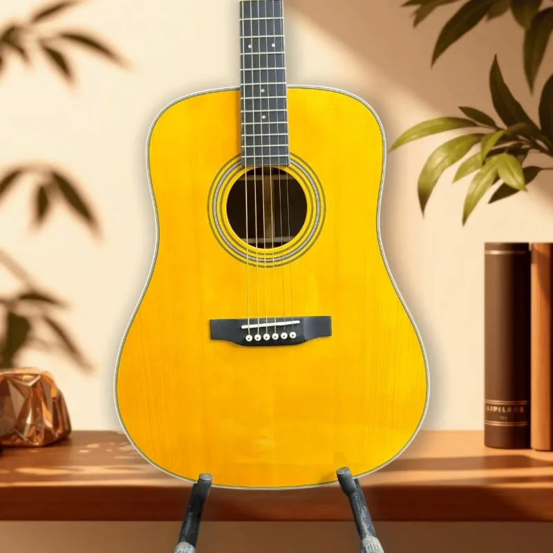 Guitare acoustique D28 en promotion, finition jaune naturel brillante, guitare folk pour débutants, joueurs intermédiaires et professionnels