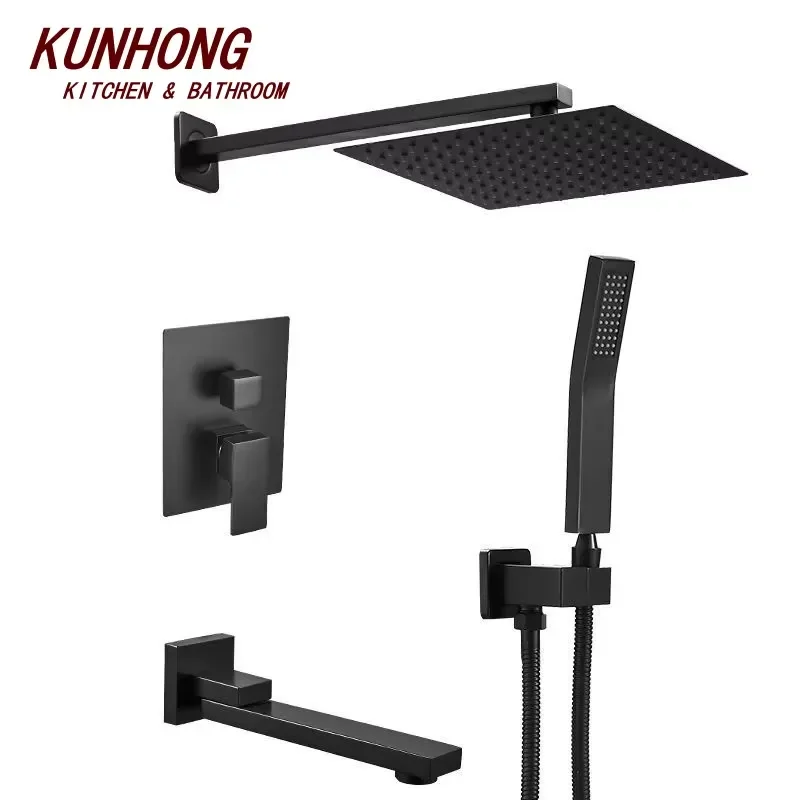 Modern Factory Direct Popular Brass Shower Mixer Concealed Shower Set Matte Black Wall Mounted Rainfall Shower on Sale