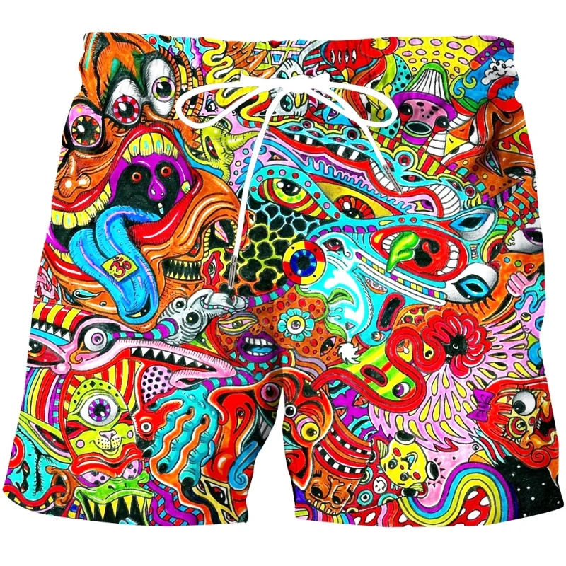

3D Printing Retro Ethnic Short Pants For Men Abstract Graffiti Pattern Swim Trunks Summer Oversized Casual Beach Shorts