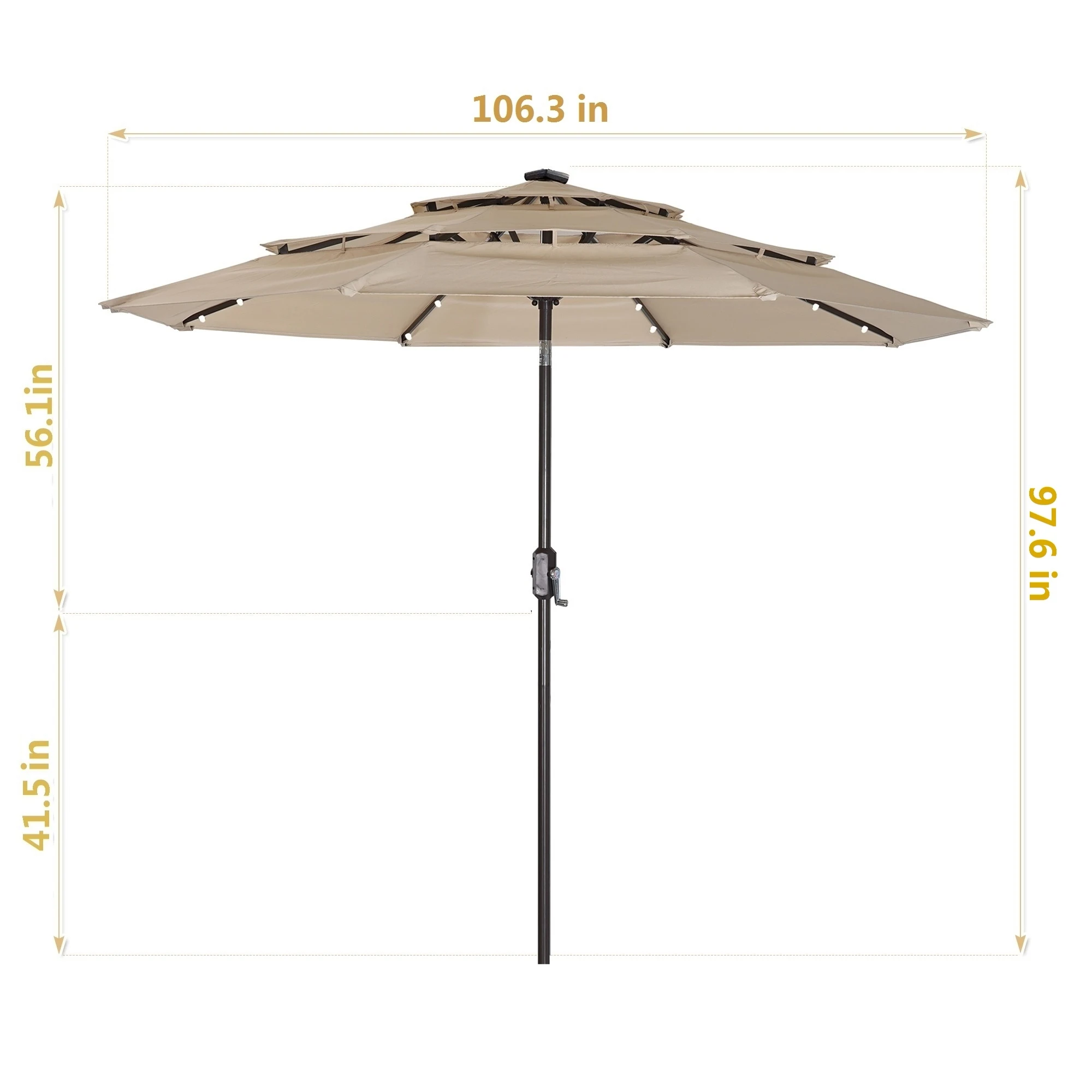 

3 Tiers And 8 Ribs Outdoor Umbrella With 32 LED Lights,Patio Table Umbrella with Push Button Tilt And Crank,Beige