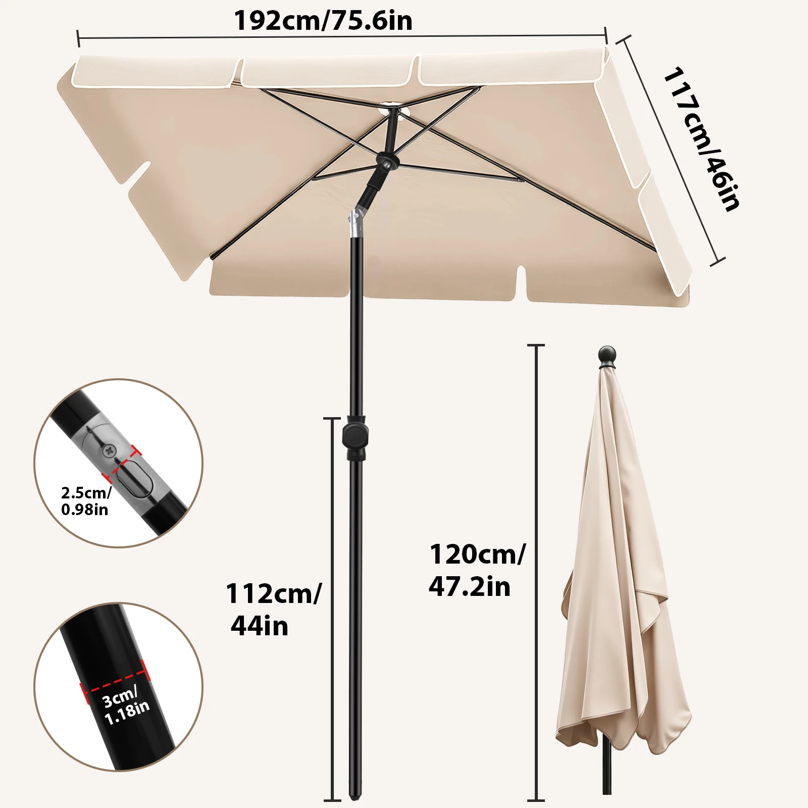 2M Sonnenschirm, Strand-Sonnenschirm, neigbar, verstellbar, UV-Schutz für den Außenbereich, Camping- und Angel-Sonnenschirm, wasserdichter Schatten-Sonnenschirm, Gartenpavillon – Detail 2