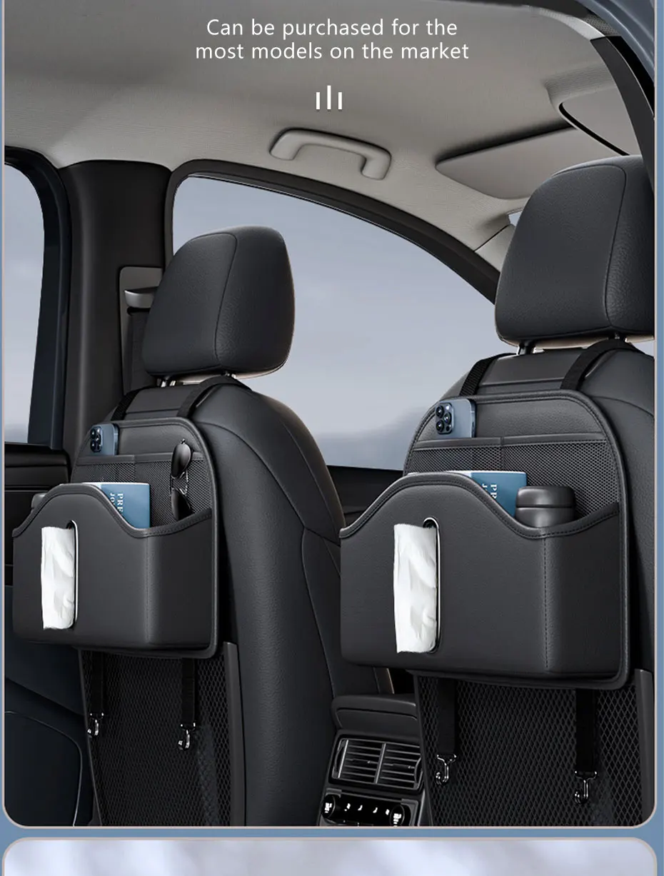 SEAMETAL PU Leder Auto Sitz Zurück Organizer Multifunktionale Auto Sitz Kopfstütze Hängende Lagerung Tasche Mit Tissue Box Getränke Halter – Detail 5