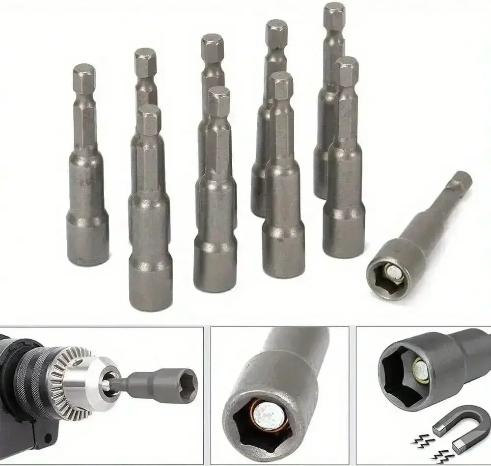 10-14PCS Auswirkungen Buchse Magnetische Mutter Hex Buchse Düse Schraubendreher 1/4 Hex Wrench Set Bohrer Adapter für elektrische Bohrer Werkzeuge – Detail 5