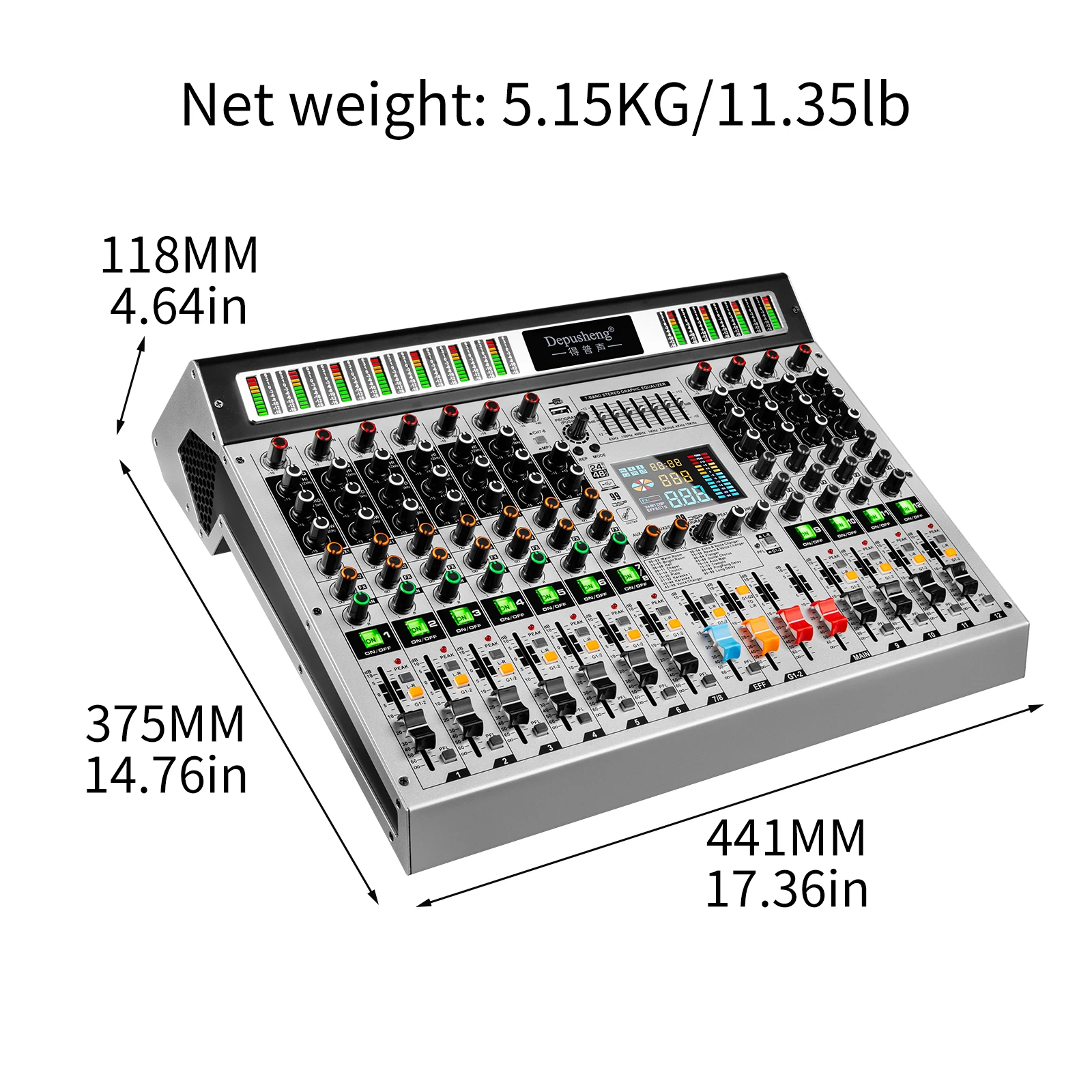 12-Kanal-Mixer Depusheng Professionelles Audio-Mischpult 99 DSP-Digitaleffekte Audio-Konsole Mixer DJ-Audio-Mixer-Konsole für Audio – Detail 8