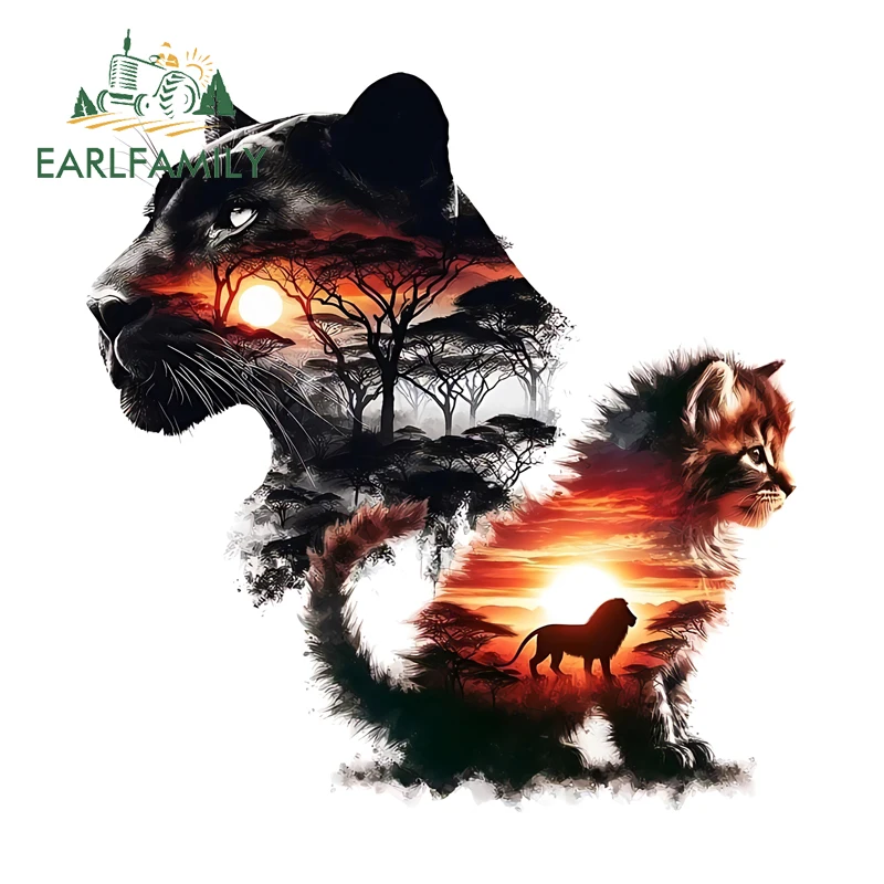 EARLFAMILY Leopards And Cats Silhouettes Car Stickers Creative Racing Drifting Decals High Quality Vinyl Camper Decoration