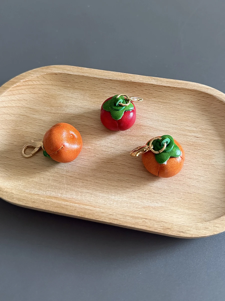 

Genuine Leather Keychain Creative Funny Tomato Bag Pendant Hanging Cute Orange Keyring Backpack Decor Bag Charm
