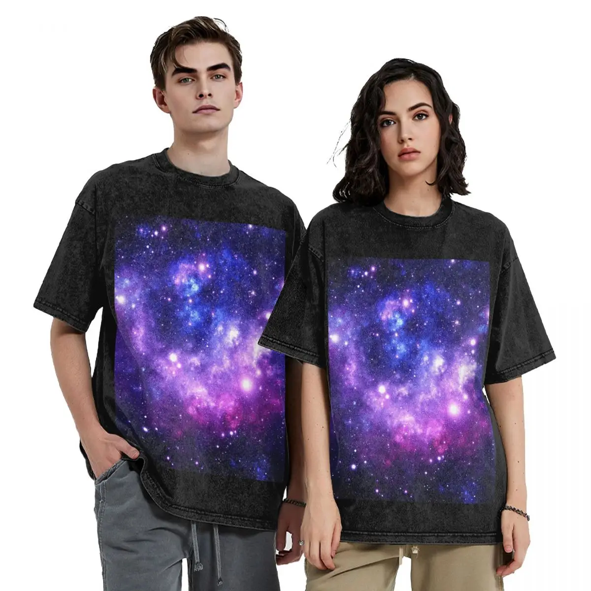 Purple Blue Galaxy Nebula Hip Hop Short Sleeve T-Shirts Washed Tops Tees Streetwear T Shirt Harajuku for Men woman