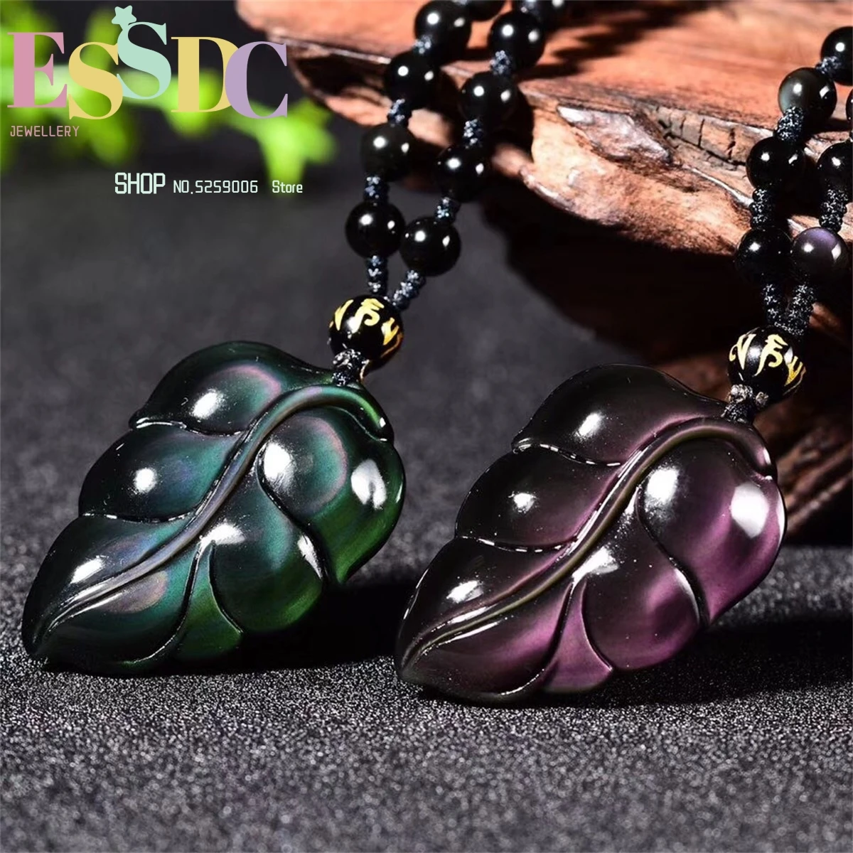 Jewellery Crystal Natural Rainbow Eye Obsidian Leaf Gold Branch Jade Leaf Pendant Men's and Women's Necklace Fashion Charm Gift