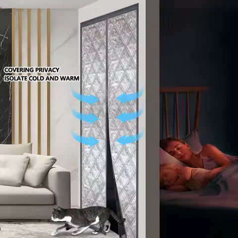 Warm and windproof magnetic self-priming cotton door curtain for kitchen, thickened shading and insulation, easy to install