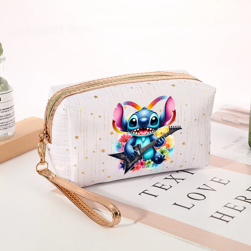 Cartoon Disney&Stitch Octagonal Makeup Bag Large Capacity Skincare Toiletry Products Bathroom Zipper High Quality Storage Box