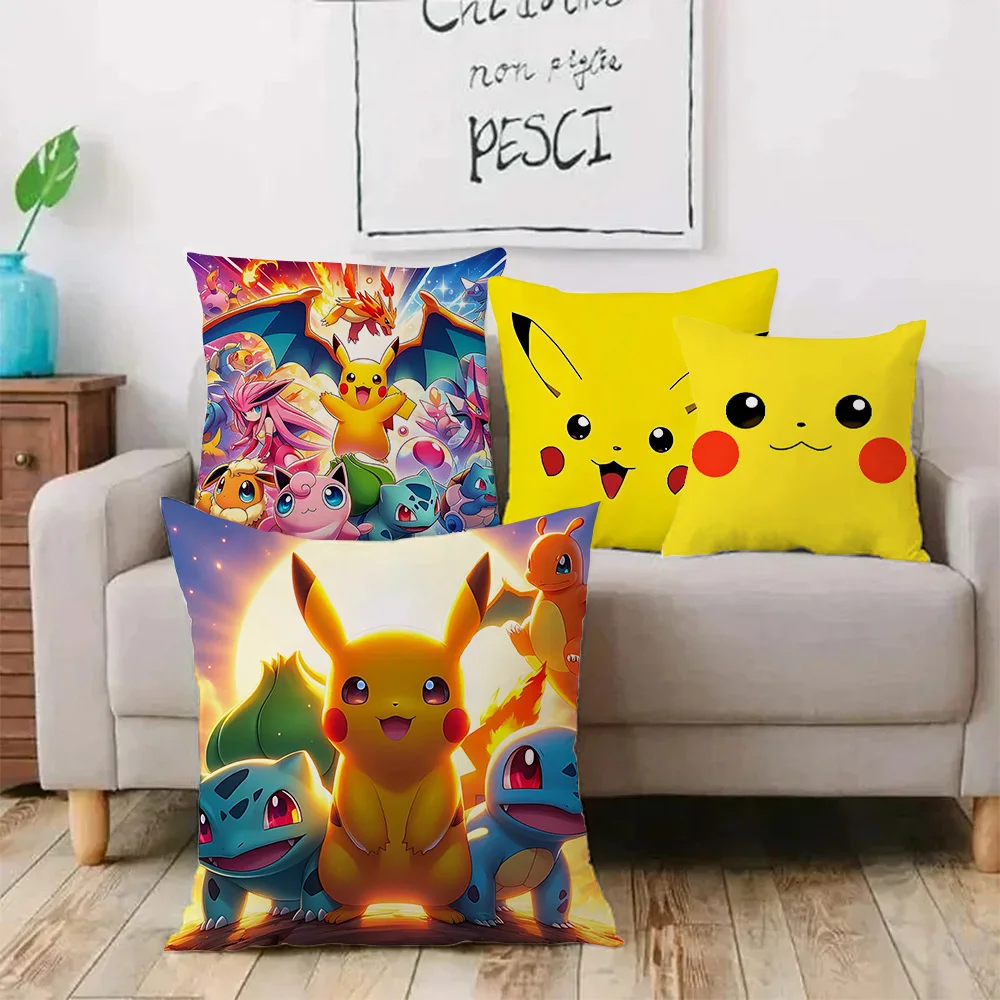 Cartoon Kawaii Pikachus Pillow Covers Cartoon Sofa Decorative Home Double-sided Printing Short Plush Cute Cushion Cover