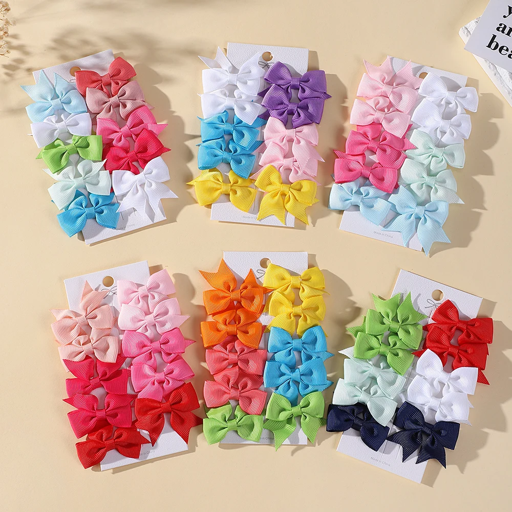 10Pcs/Set Solid Color Hairclips for Kids Grosgrain Ribbon Bows Hair Pin Handmade Headwear Girls Hair Accessories with Papercard