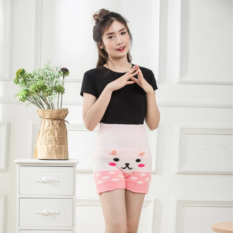 Winter Cute Cartoon Shorts Girls Warm Coral Velvet Shorts Sweet High Waist Women\'s Plush Pajamas Shorts Kawaii Pink