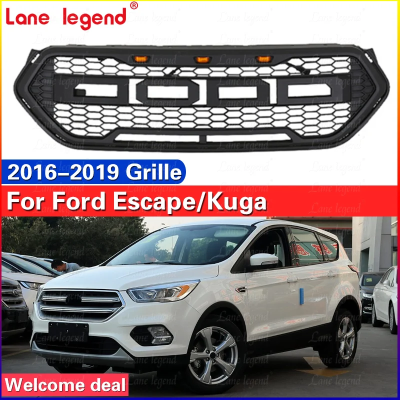 Front Grill Fits For Ford Escape/Kuga 2016 2017 2018 2019 Racing grill ABS Racing Grills Front Bumper Grilles Mesh Cover