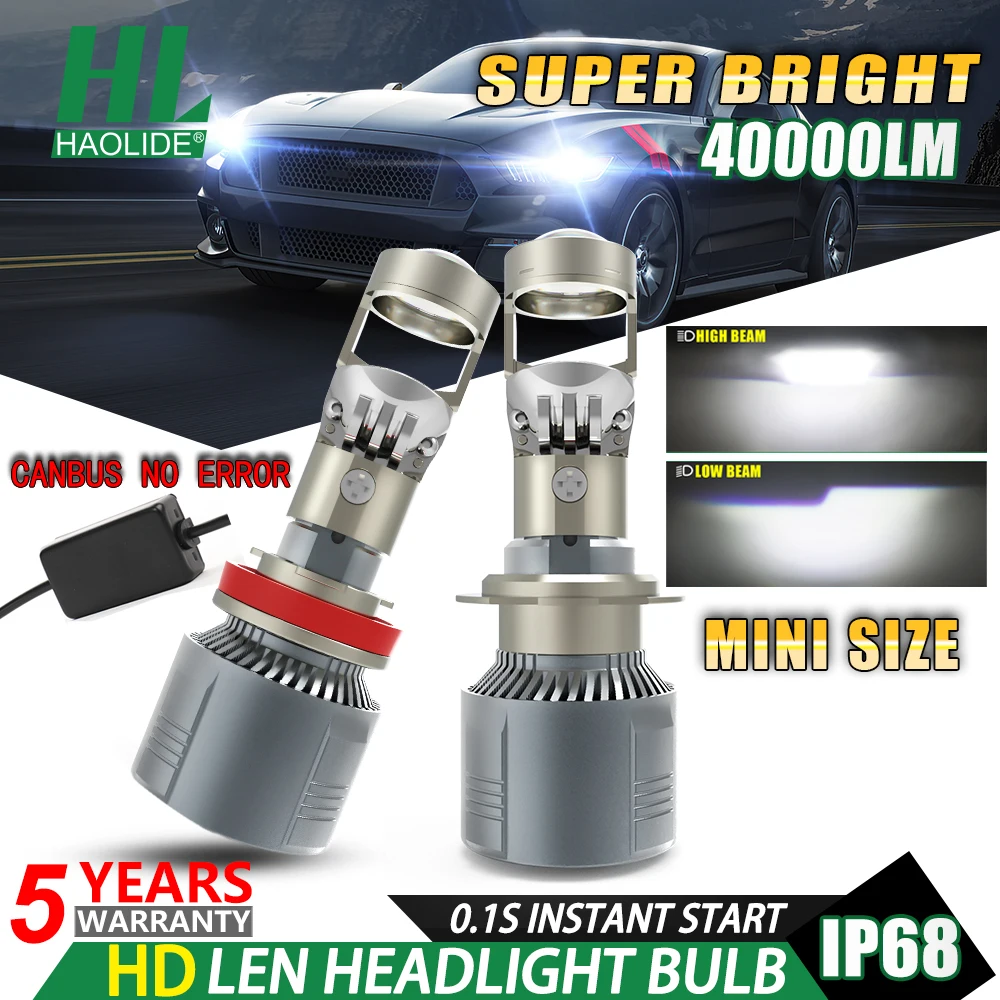 

HAOLIDE New H7 Canbus Led Headlight Mini Lens 40000LM Super Bright 9005 HB3 9006 HB4 6500K Hi/Low Beam 12V H4 Led Car Headlamp