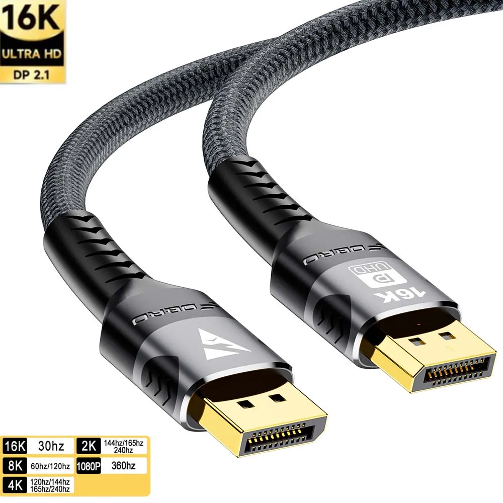 16K DisplayPort Cable 2.1 54Gbps 16K@30Hz 8K@120Hz/60Hz 4K@60Hz/144Hz/240Hz Support FreeSync for Gaming Monitor Graphics Card