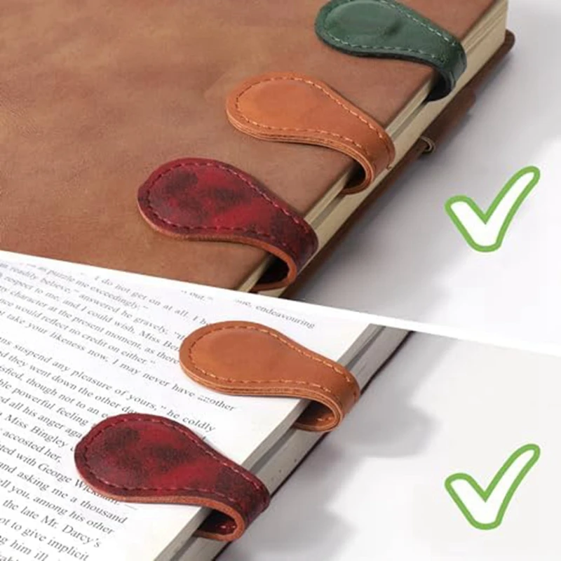 HOT-Magnetic Bookmarks, Faux Leather Bookmark Vintage Book Mark Double-Sided Magnetic Page Markers Leather Page Clip Buckles