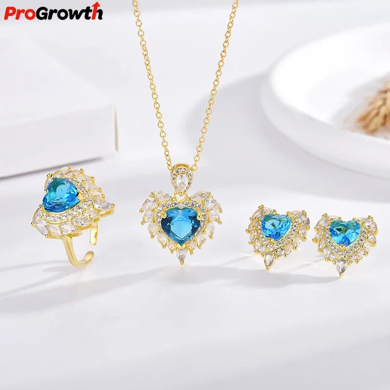 

Angel Wings Ocean Heart Jewelry Set Internet Celebrity Live Broadcast Necklace Ring Stud Earrings Fashion Blue Zircon