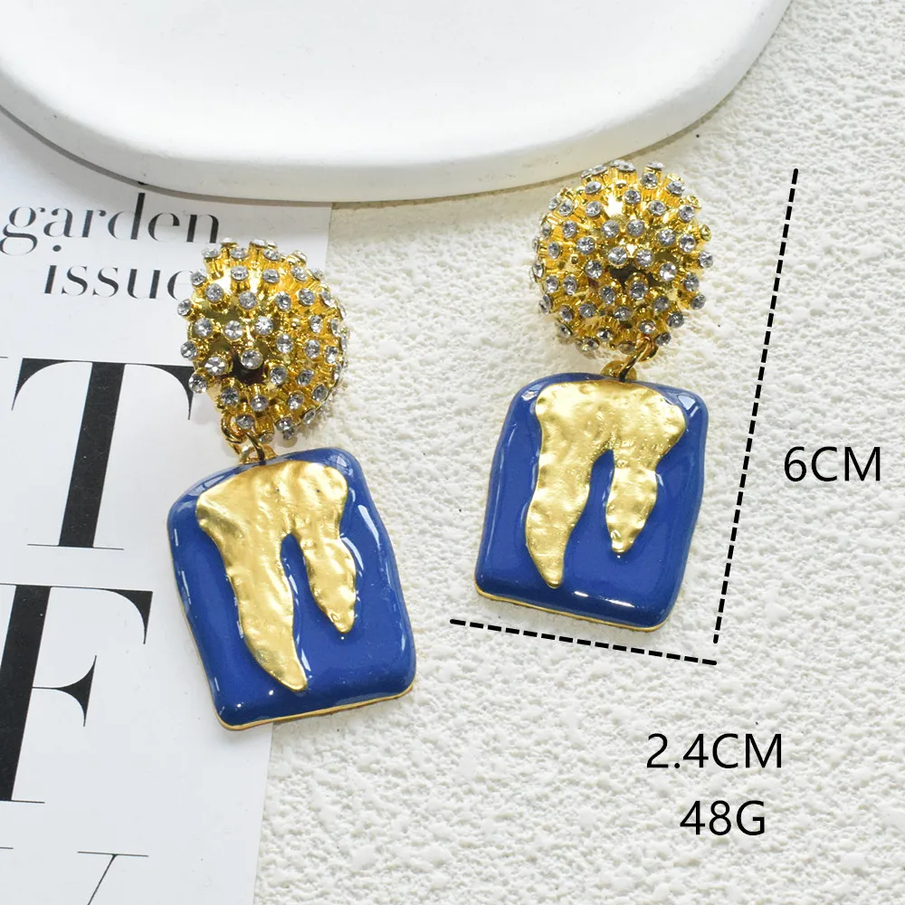 Neue Metall Blau Emaille Tropfen Baumeln Ohrringe Für Frauen Mode Schmuck Vintage Damen Aussage Ohrringe Zubehör – Detail 3