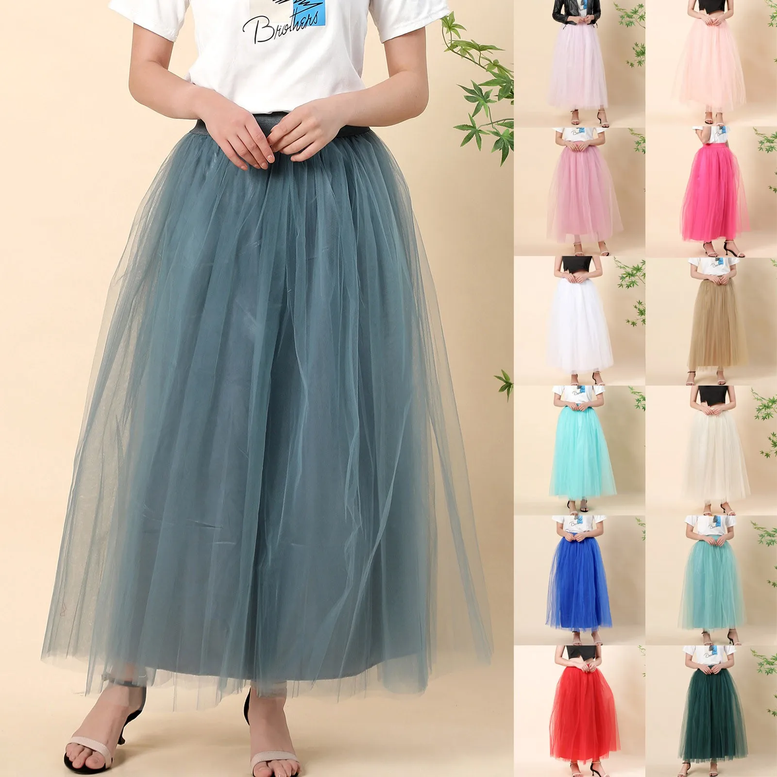 

Solid Color Breathable and Comfortable Polyester Pleated Skirt Mesh Gauze Large Swing Dance Long Skirts for Women Mesh Skirt