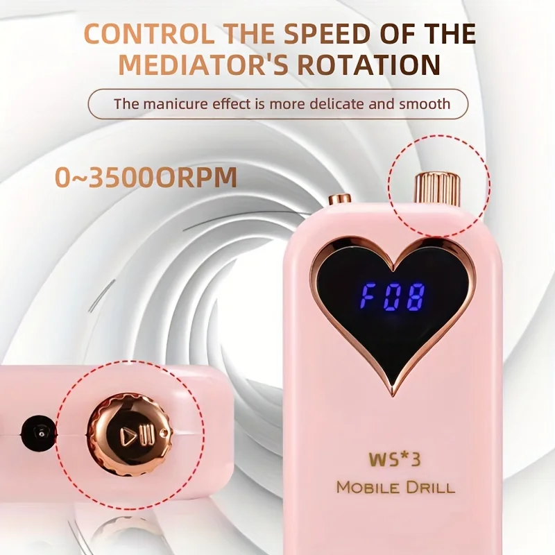 Tragbare Nagelbohrmaschine, kompakte Nagelfeile für Maniküre, Nagelhautentfernung, Nagelpolieren, 0–35000 U/min, mit sichtbarem Display