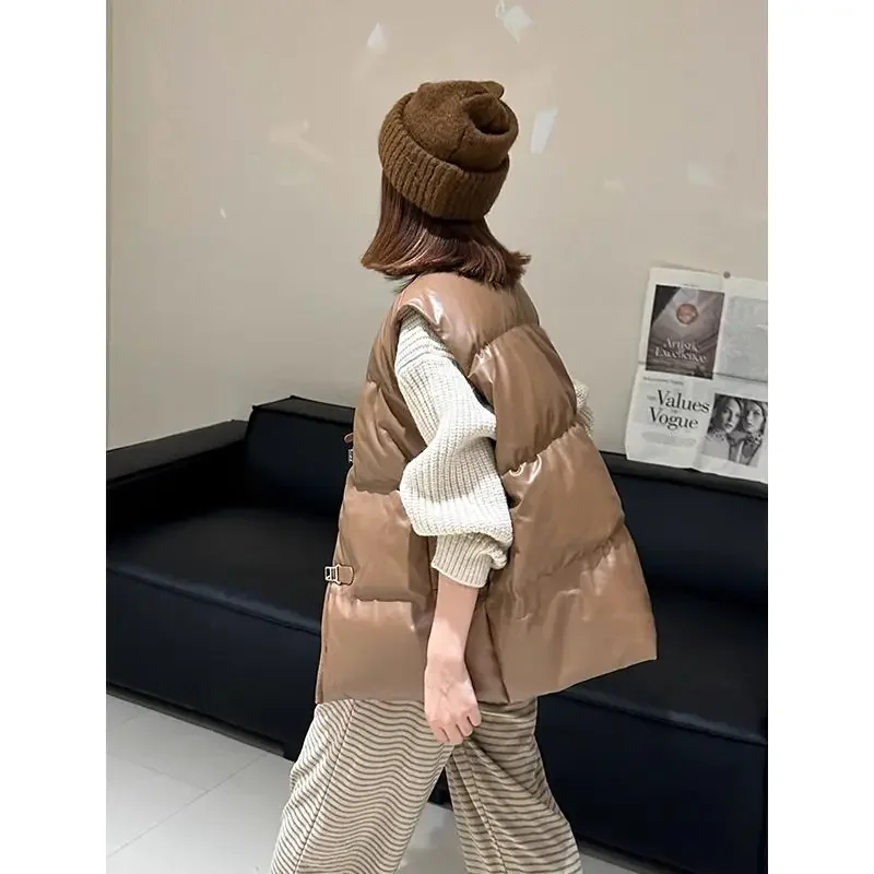 2024 Autumn Korean Style High-end PU Leather Vest for Women Autumn and Winter New Fashion Trend Warm Short Vest Jacket for Women