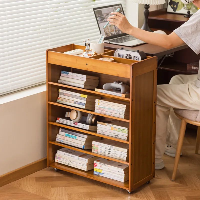 Deskside bookshelf mobile classroom narrow slit bookcase workstation small student classroom study