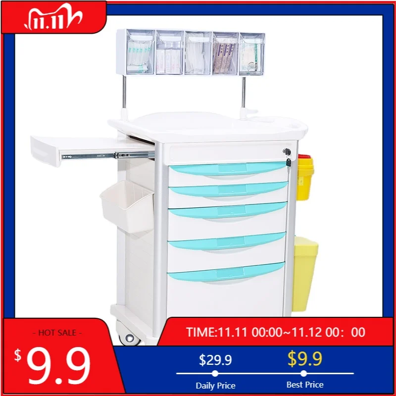 MT MEDICAL Emergency Wheeled Medical Cart With Drawers Multi‑Purpose Hospital Crash Trolley For Clinical Work
