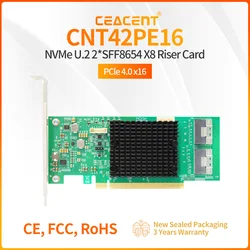 CEACENT CNT42PE16 NVMe Gen4.0 Adapter PCIe4.0 Retimer Chip, PCIe 4.0 x16 2-Port SFF8654(x8), Support up to 4x NVMe(Gen4.0) SSD
