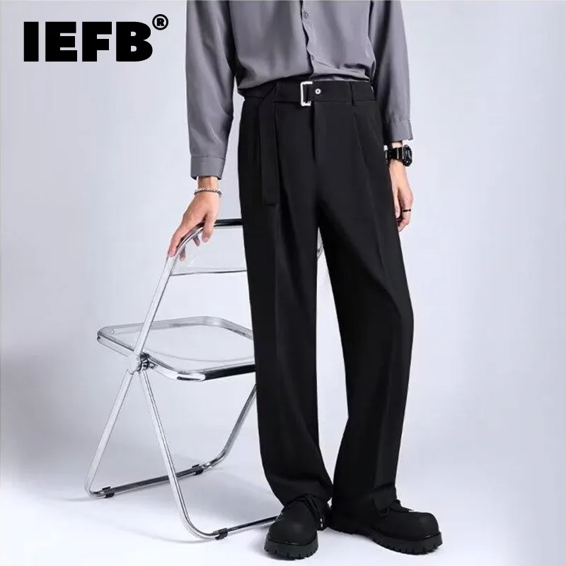 IEFB Men's Suit Pants Loose Droop Straight Bottom Casual Wide Leg Solid Color Male Trousers New Autumn Simple 2024 9C6881