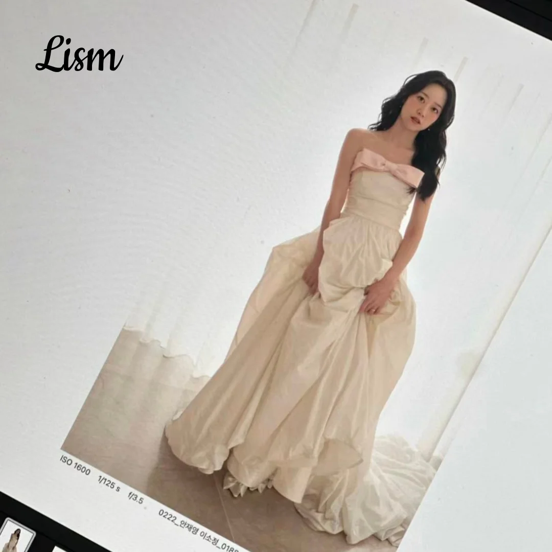 Lism Elegant Wedding Dress Bow Ivory Taffeta Corset Back Train A-Line Korea Photoshoot Bridal Reception Gown Custom 웨딩드레스 2026