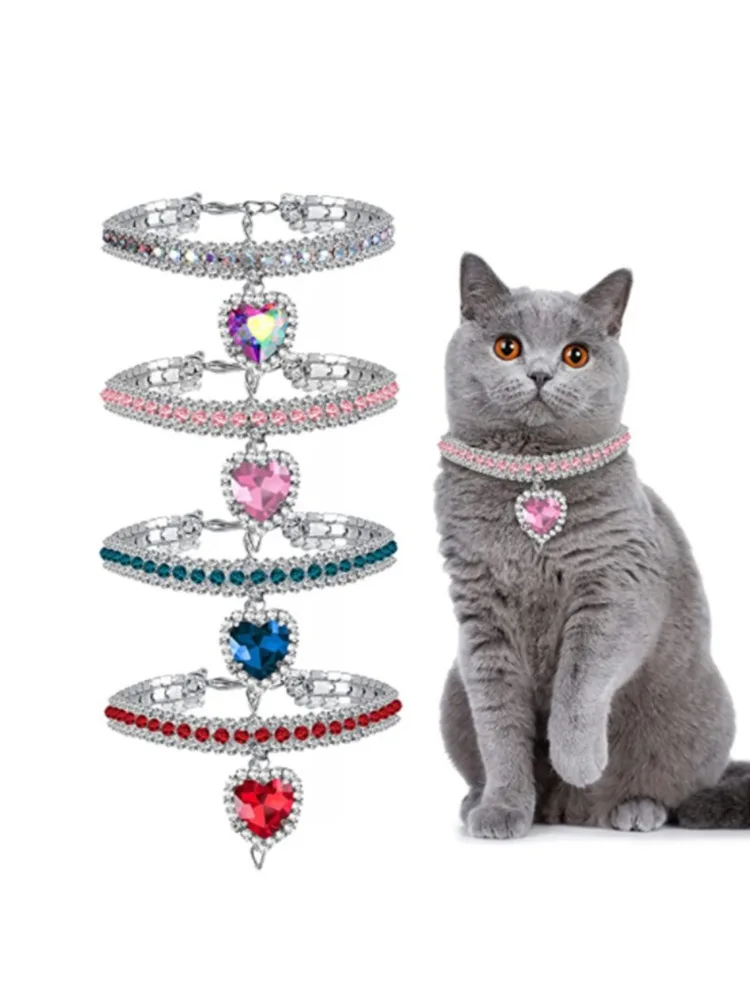 Kitten Diamante Kraag Ketting voor Kat Strass Leuke Bling Puppy Doggy Kristallen Hanger Diamanten Kraag Huisdier Accessoires Kraag - afbeelding 2