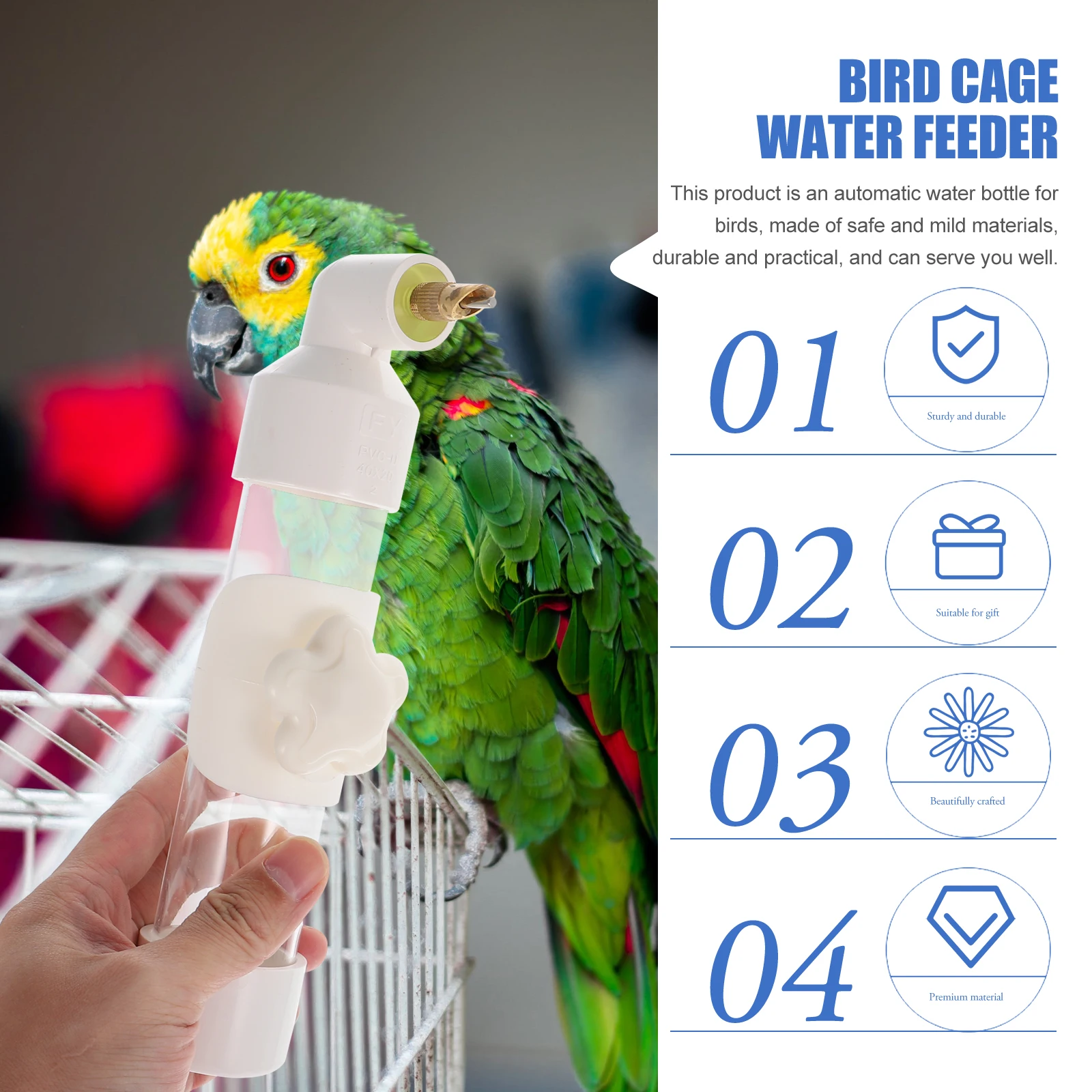 

Automatic Bird Water Dispenser Durable PVC Cage Feeder Easy Clean Hanging Bottle for Parrots Pet Supplies Plastic Parakeet