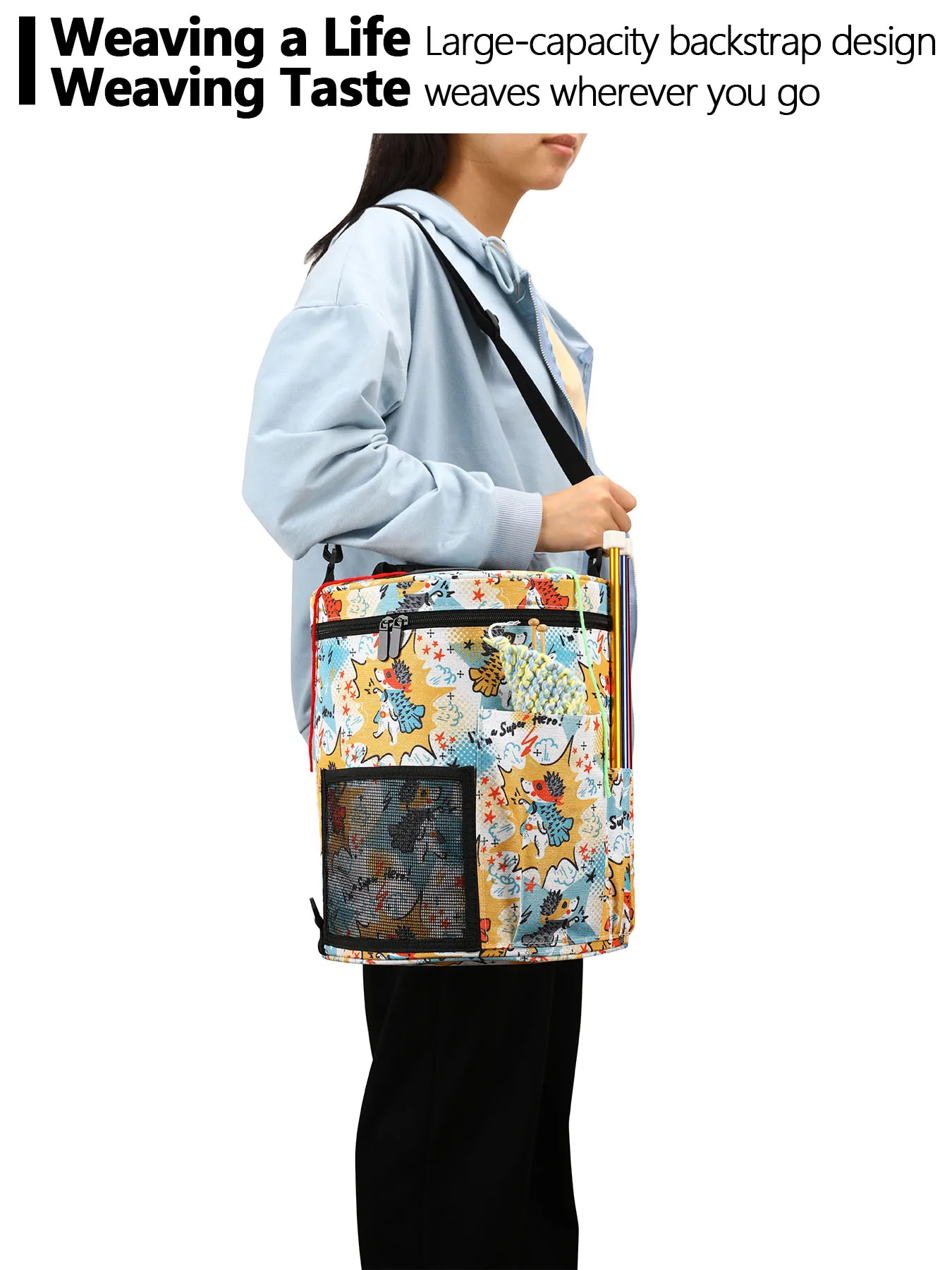 

New Cylinder Storage Bag for Yarn Organizing: Printed Portable Knitting/Crochet Organizer with Handle