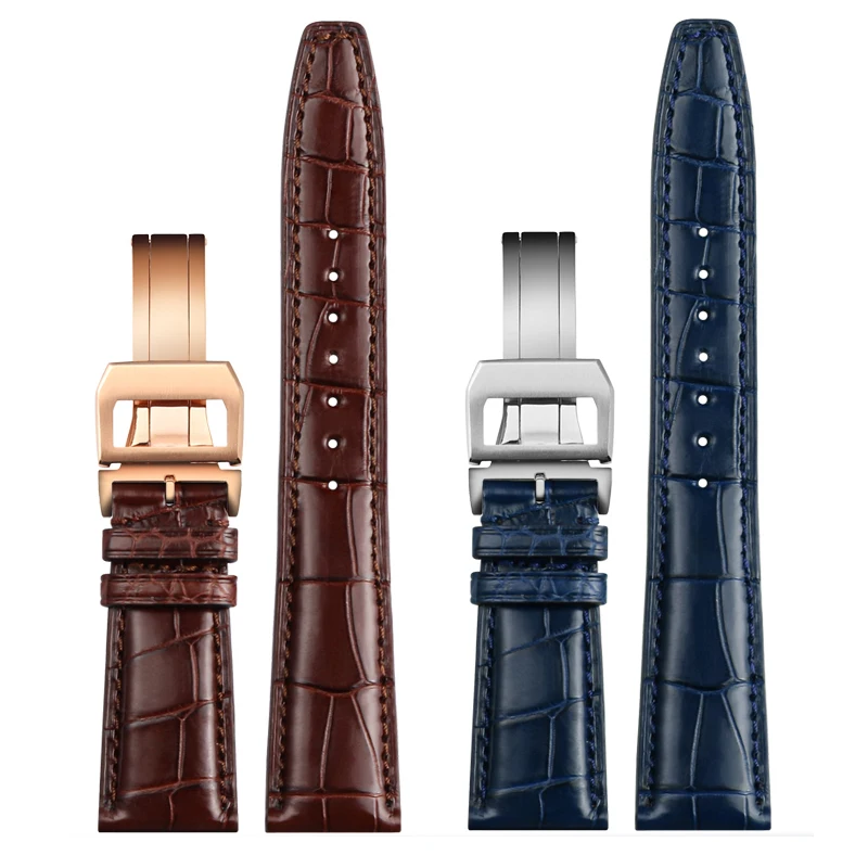 20mm 21mm 22mm Crocodile skin Watch Band Replacement for IWC Portugieser Porotfino Family PILOT\'S Watches Strap Folding Buckle