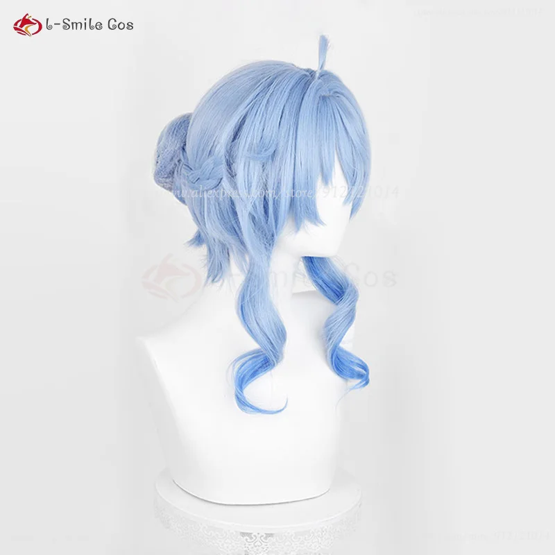 Lentera Rite Twilight Blossom Ganyu Wig Cosplay 45cm gradien biru Gan Yu Wig Anime rambut sintetis tahan panas + topi Wig