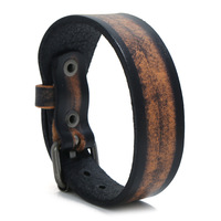 New Retro Black Brown Genuine Leather Belt Buckle Wide Wrap Bracelets Men Women Bangle Outdoor Jewelry