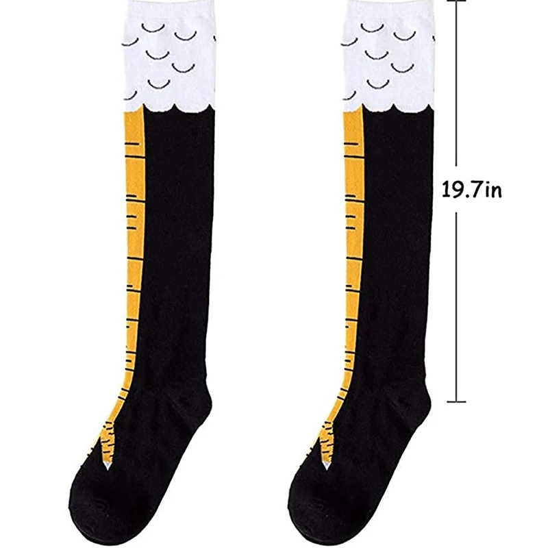 Chaussettes longues en coton avec patte de poulet, motif dessin animé amusant, patte de poulet, impression 3D, au-dessus du genou, bas créatifs