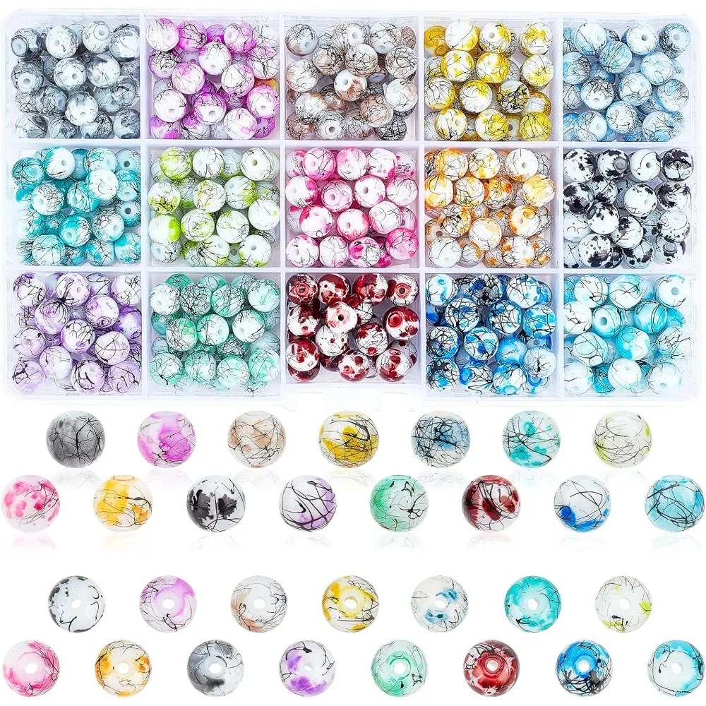 420 stuks glaskralen, 8 mm rond, 15 kleurenassortiment voor het maken van armbanden, sieraden maken