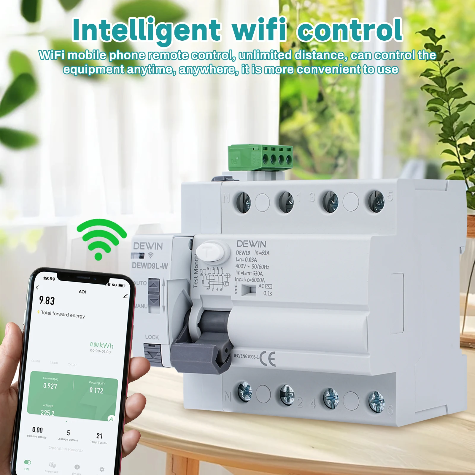 

WIFI Remote-Controlled Reclosing Device Leakage Protection Circuit Breaker AC400V 4P-63A-30ma RCCB Leakage Protection Circuit