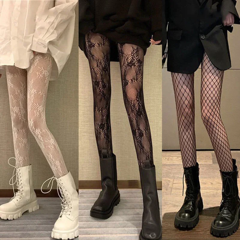 Women Sexy Floral Fishnet Pantyhose Transparent Slim Mesh Stockings Party Club Net Holes Black Tights Stocking Free Shipping