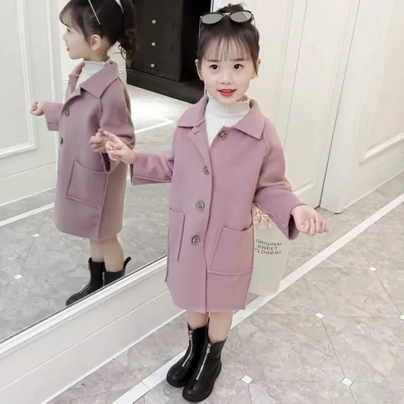 

Корейский стиль, Детская верхняя одежда, зимние куртки для девочек, меховое шерстяное пальто, мода 2022, теплая длинная верхняя одежда, детская одежда от 4 до 12 лет