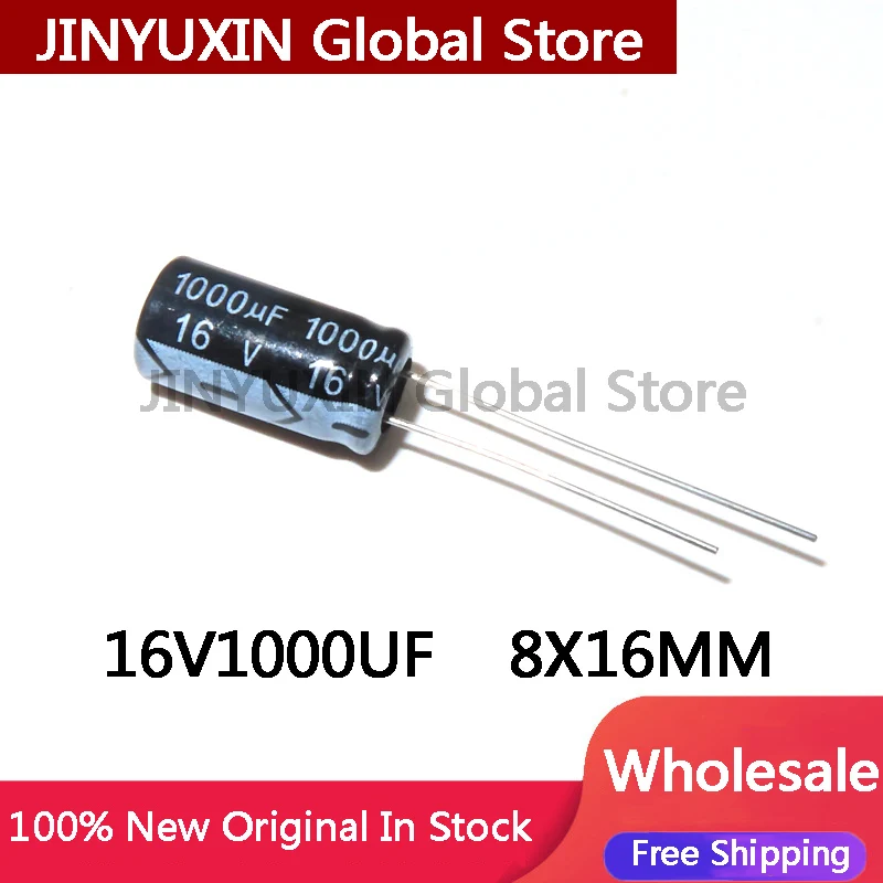 10-50PCS NEW 100% quality 16V1000UF 8x16MM 1000uf 16v 8*16mm 1000μF 16v Direct insert aluminum electrolytic capacitor