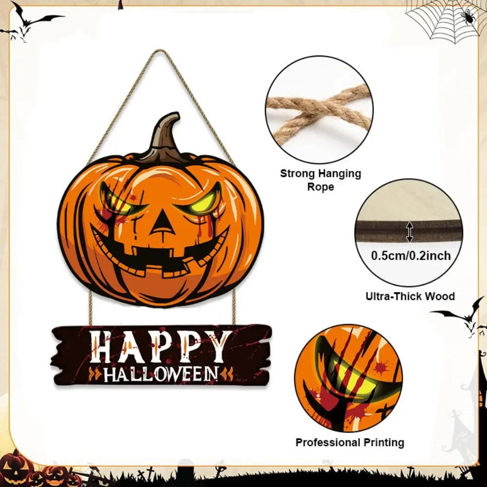 Panneau de porte citrouille d'halloween en bois, drôle et mignon, couronne de cintre de citrouille, dessin animé créatif, pendentif de porte suspendu pour salon