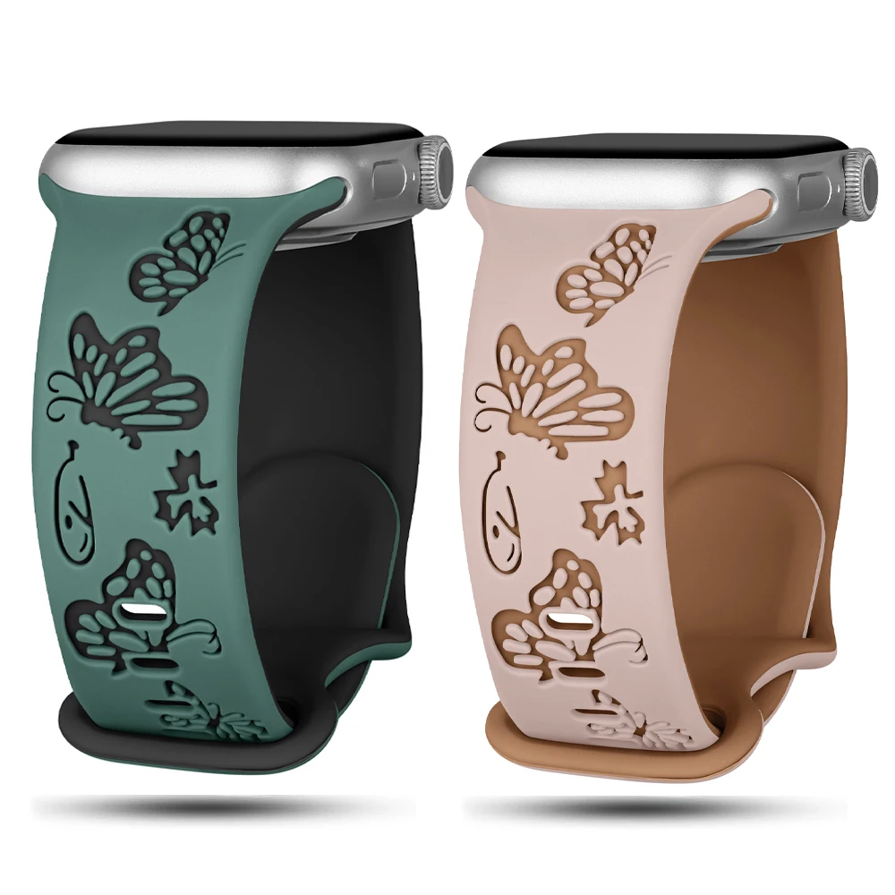 Ремешок с гравировкой для Apple Watch, 45 мм, 44 мм, 42 мм, 41 мм, 40 мм, 49 мм, 38 мм, силиконовый браслет Correa серии 8 9 7 SE 6 5 4 3 Ultra 2