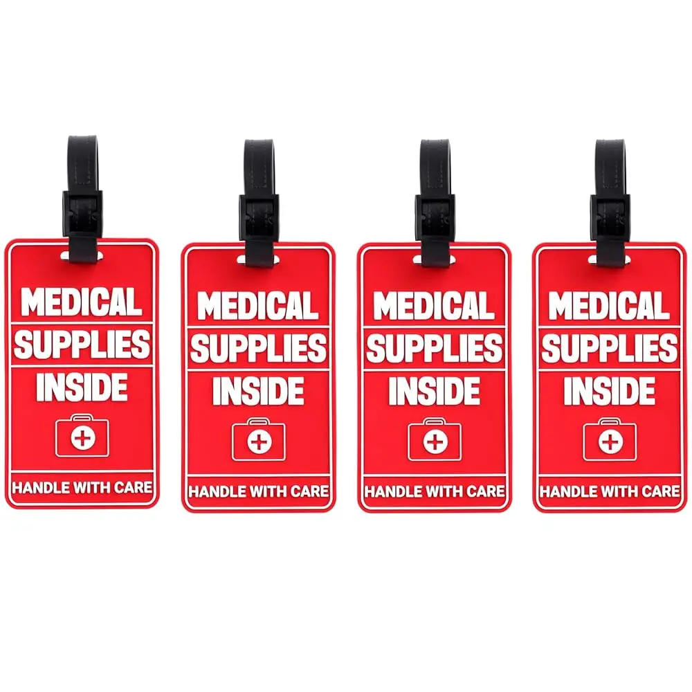 

Free Shipping4pcs Medical Supplies Inside Tags & 4pcs Sturdy Straps, Name Address Phone 3D Design Handle Medical Device Luggage